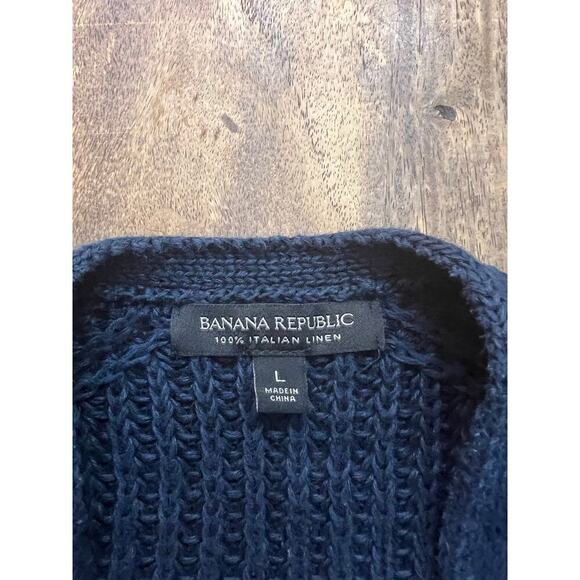 Banana Republic Women's Blue 100% Linen Knit Open Front Cardigan Sweater Size L - Picture 4 of 4
